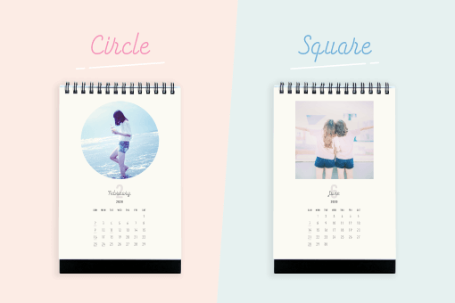 “Stand Up Desk Calendar (Flip) / VERT” has 2 types of “Circle” with cute taste and “Square” with cool taste.